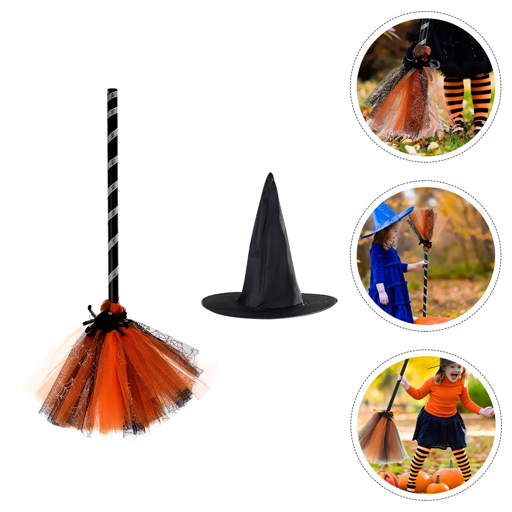 

Broom Hat Toddler Girls Accessories Witch and Women Mesh Halloween Decorations