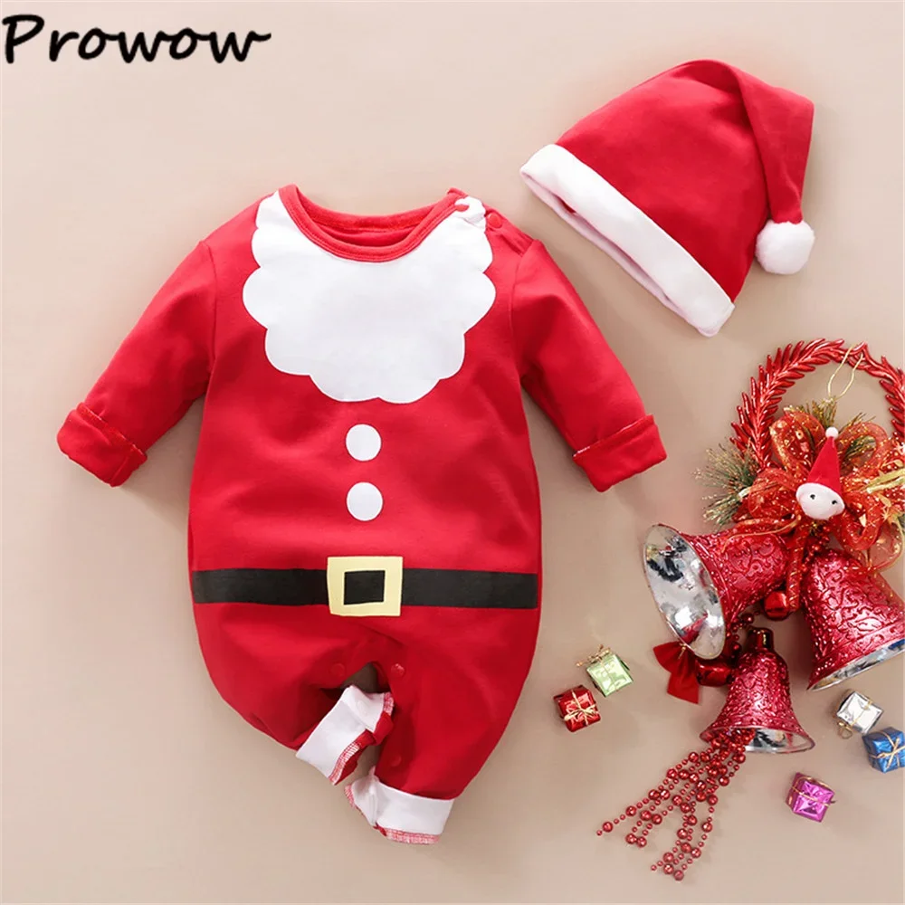 Prowow Baby Christmas Romper Green Santa Tree Jumpsuit For Babies With Xmas Hat 2pcs My First New Year Baby Costume Bodysuit