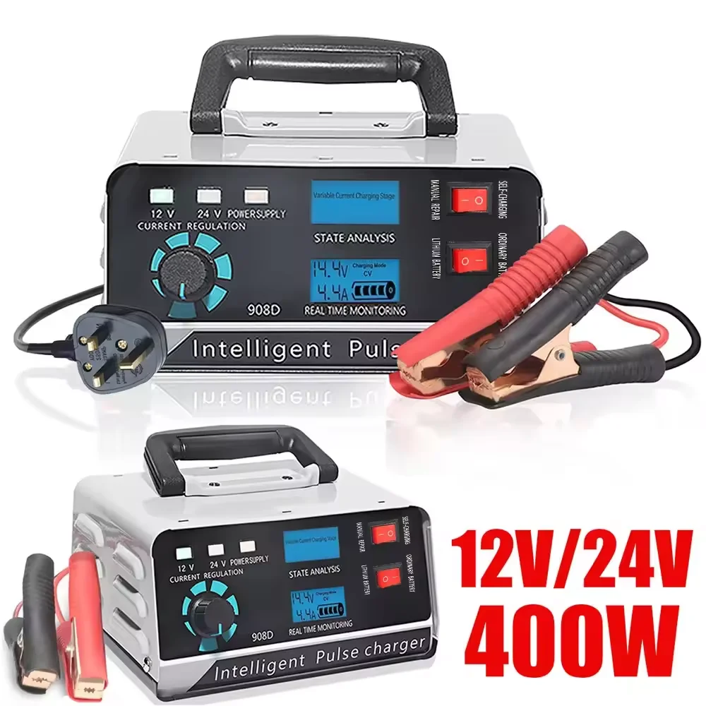400W 40A Smart Battery Charger 12V/24V Automotive Battery Charger Trickle Smart Pulse Repair For Car Truck Boat Motorcycle