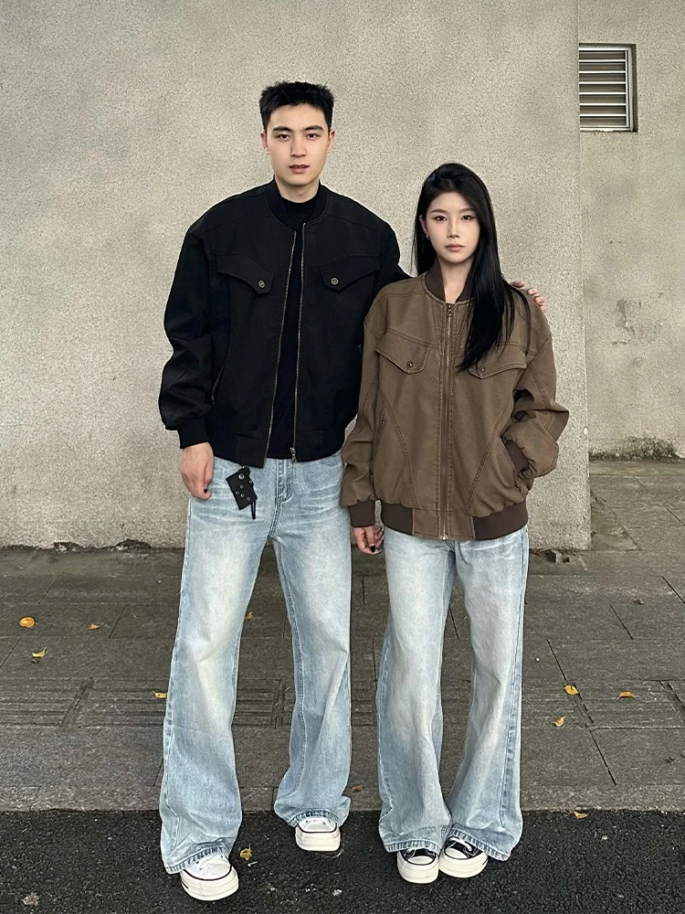 

Светло-голубые мужские джинсы с широкими штанинами в американском уличном стиле, свободного прямого кроя, осенне-зимняя модная молодежная тенденция