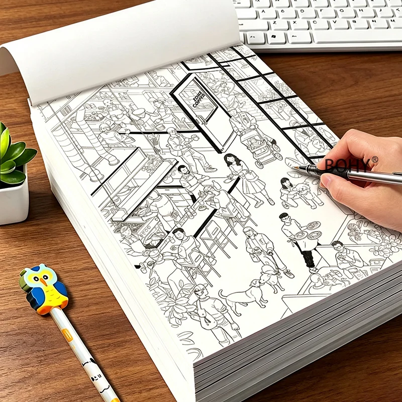 1 Adult Decompression Immersive Line Drawing Book, Include Patterns As Home Rooms, and Cozy Cottages, with A Total of 24 Pages