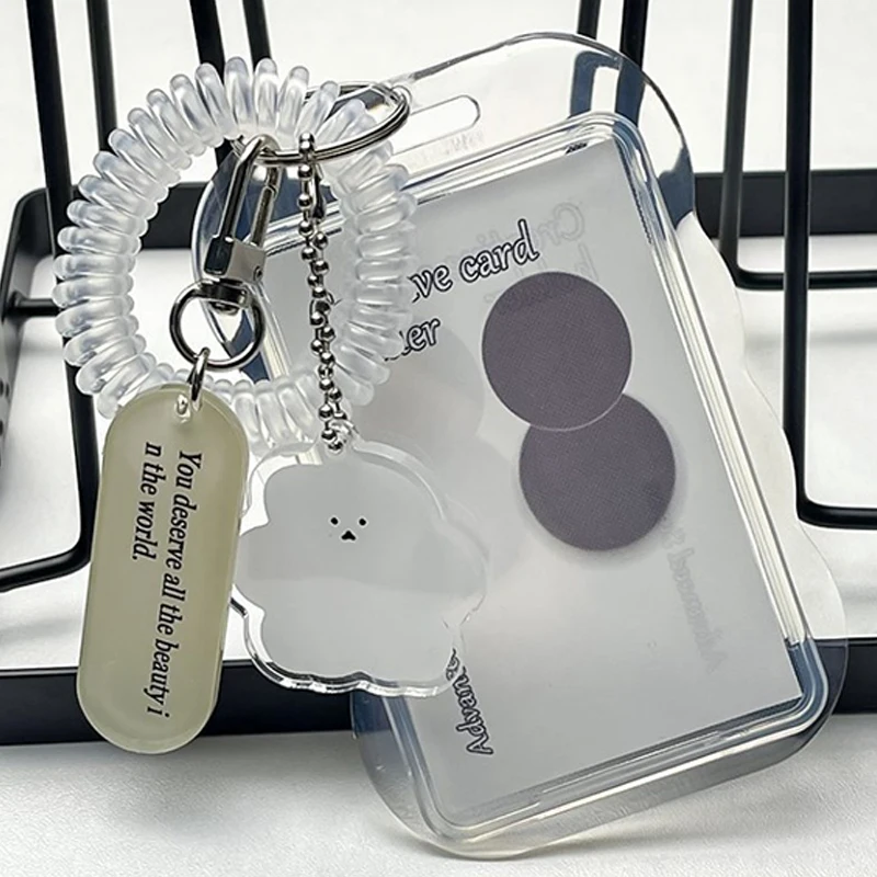 Transparent Ins Photo Card Holder Design Idol Photo Sleeve Anti Lost Balloon Dog Keychain Photocards Protector Case Student Card