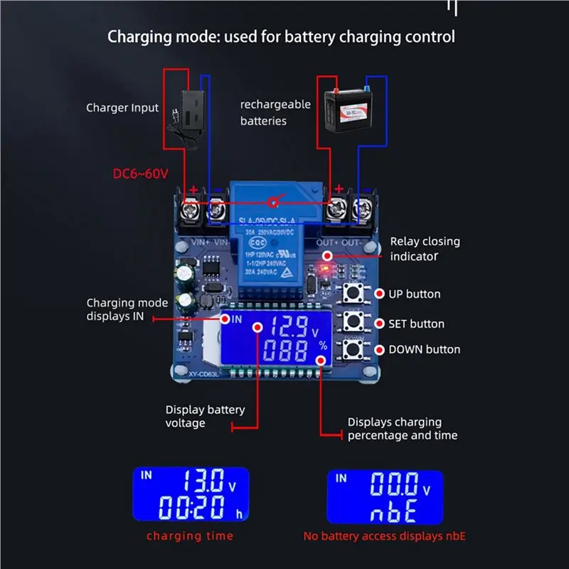 PHFU-2X XY-CD63L 30A Battery Charge Discharge Controller Low Voltage Cut Off Switch Undervoltage Overvoltage Protection