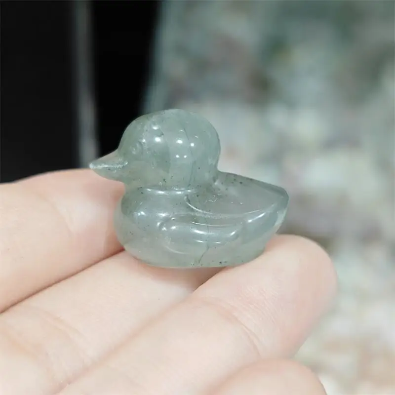2PCS Natural Moss Agate Duck Cartoon Carving Reiki Healing Fengshui Stone Holiday Crafts Gift