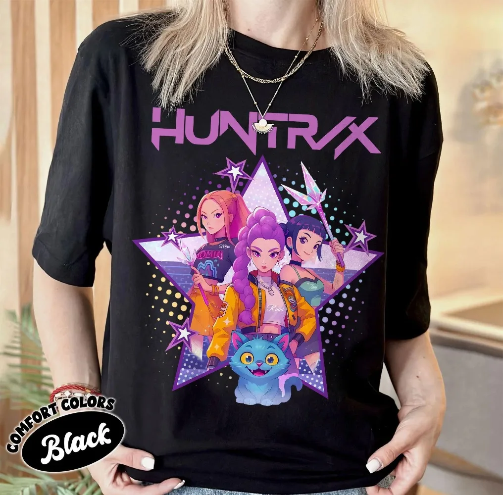 هنتركس تي شيرت شيطان الصيادين قميص هنتركس الفتيات تي شيرت ميرا رومي جوي قميص شيطان هنتر قميص هدية لفيلم Kpop مروحة Kpop