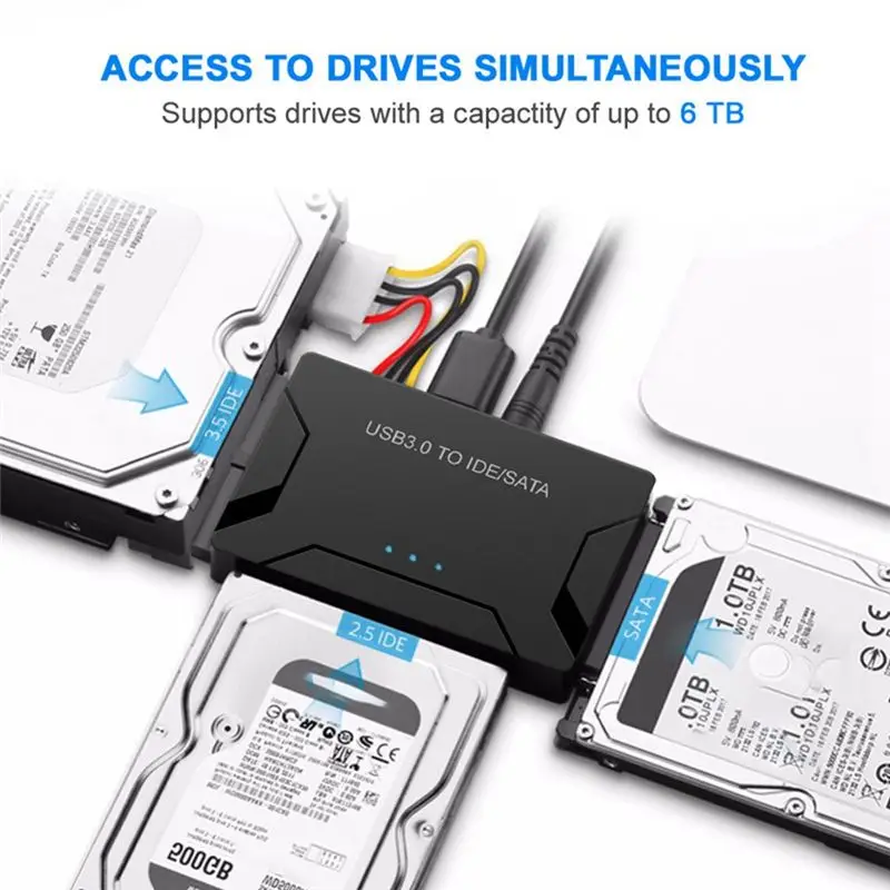AED6-USB3.0 Hard Drive Adapter, 3-Way USB3.0 To SATA/IDE Easy Drive Cable, Multi-Function Easy Drive Cable US-Plug