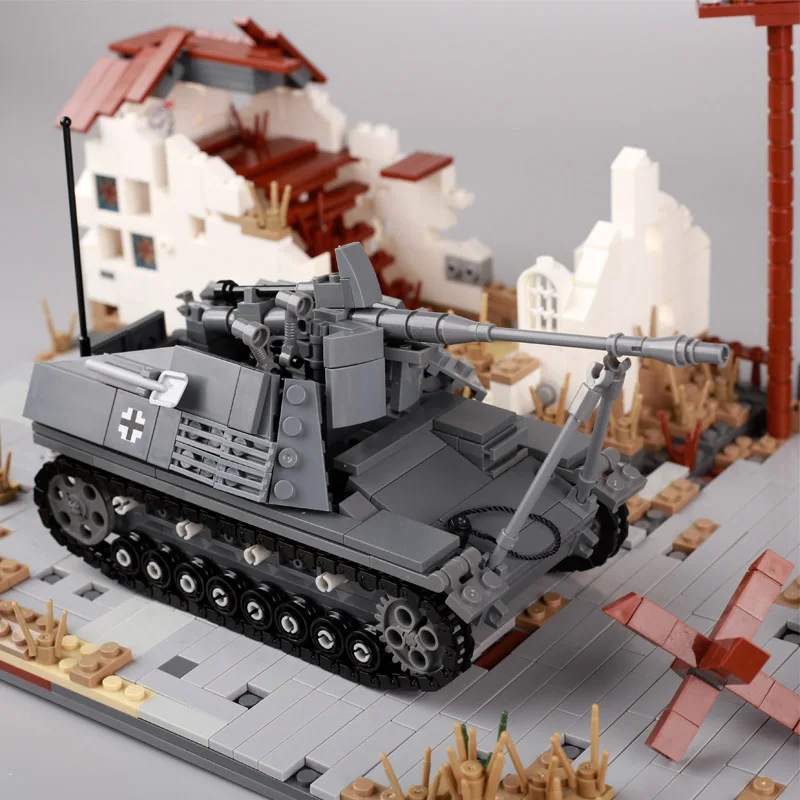 

WWII Military Nashorn Sd.Kfz.250 Wheeled Armored Vehicle Soldier MG42 Figures Building Blocks Weapon Army Accessory Brick Toy