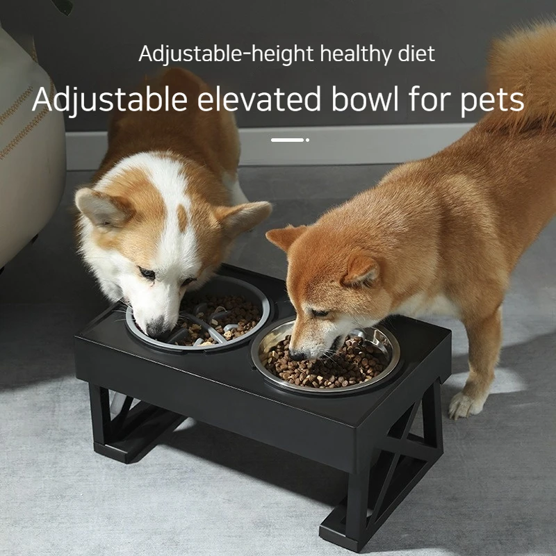 

Stainless steel feeding water feeder cat dog bowl vertical overhead bowl not easy to overturn Neck Protection pet supplies