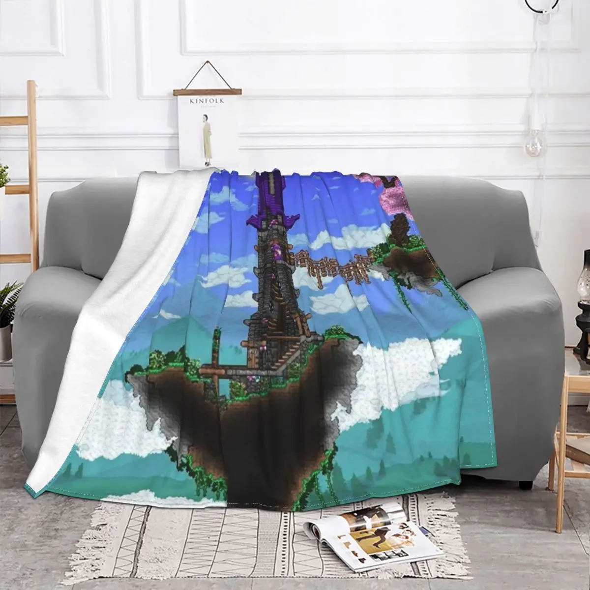 Pixel Game Blanket Flannel All Season House In The Sky Breathable Thin Throw Blankets For bed Travel Bedspread