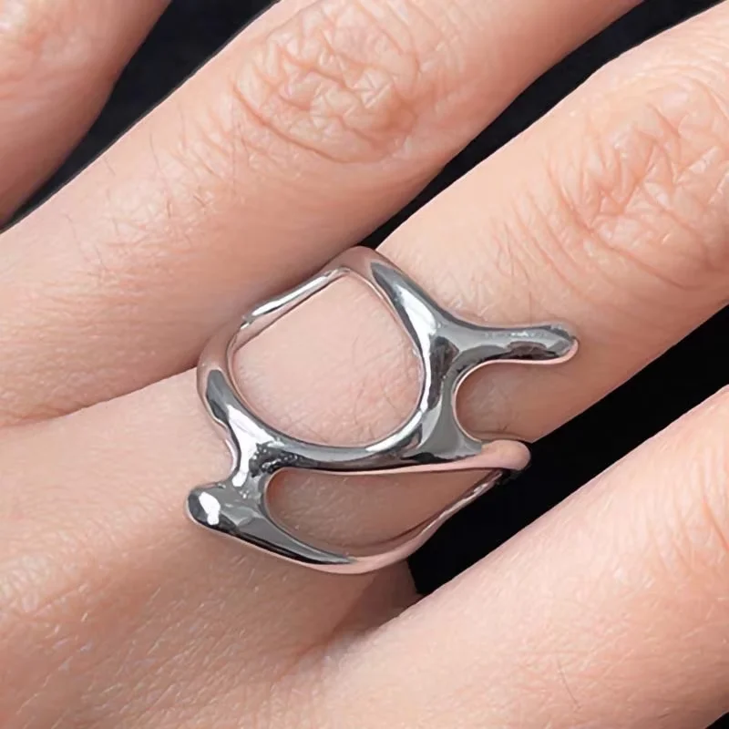 1 peça de anéis retrô punk geométricos irregulares de lava líquida em forma de lágrima com abertura para homens e mulheres, adequados para moda
