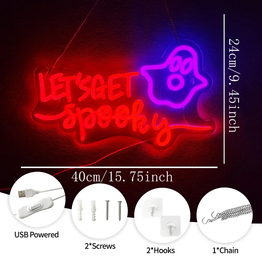 لافتة مضيئة لغرفة الألعاب، ديكور غرفة النوم، بار البيرة، النادي، كهف الرجل، متجر الهدايا للمراهقين، دعونا نحصل على لافتة نيون مخيفة لديكور الحائط