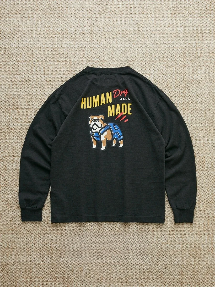 Human Made Bulldog Graphic Long Sleeve T Shirt Loose Crewneck Unisex Top