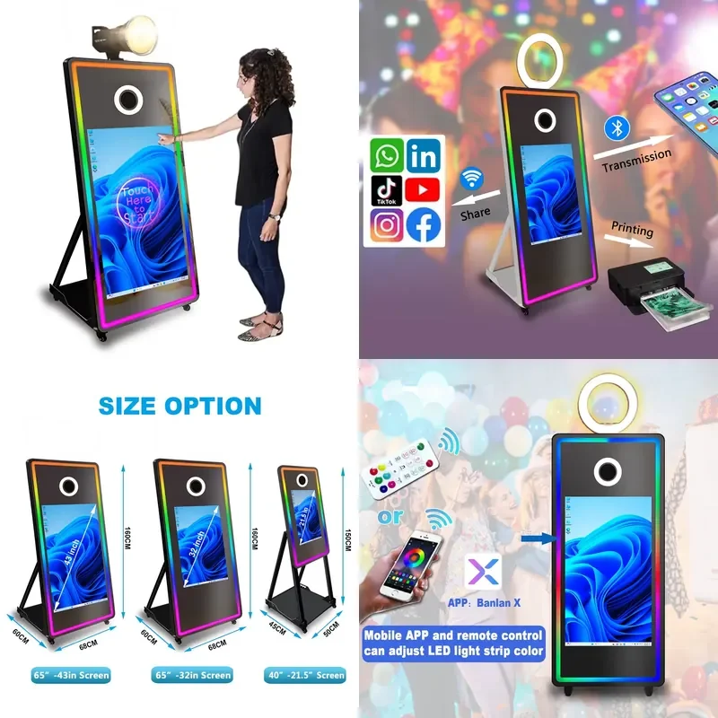 2026 New Mirror Photo Booth Selfie Digital Portable with Touch Screen Magic Mirror Machine Camera Printer Housing