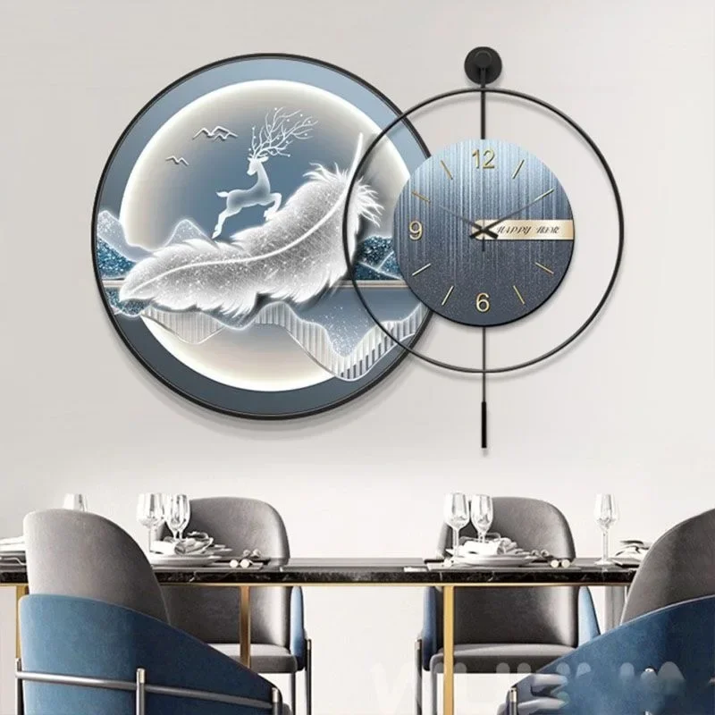 

-60+50cm S2 With a Pendulum Factory price Aluminum alloy frame Crystal High gloss painting silent hanging wall clock customizabl