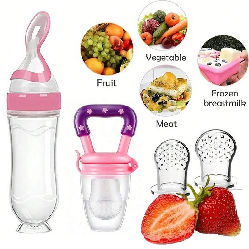 4-teiliges Babyfütterungsset, Babyflasche mit Saugfuß, Reis-Müsliflasche, Gemüse- und Obstfutterspender, zwei Netzbeutel (S L) – Detail 2