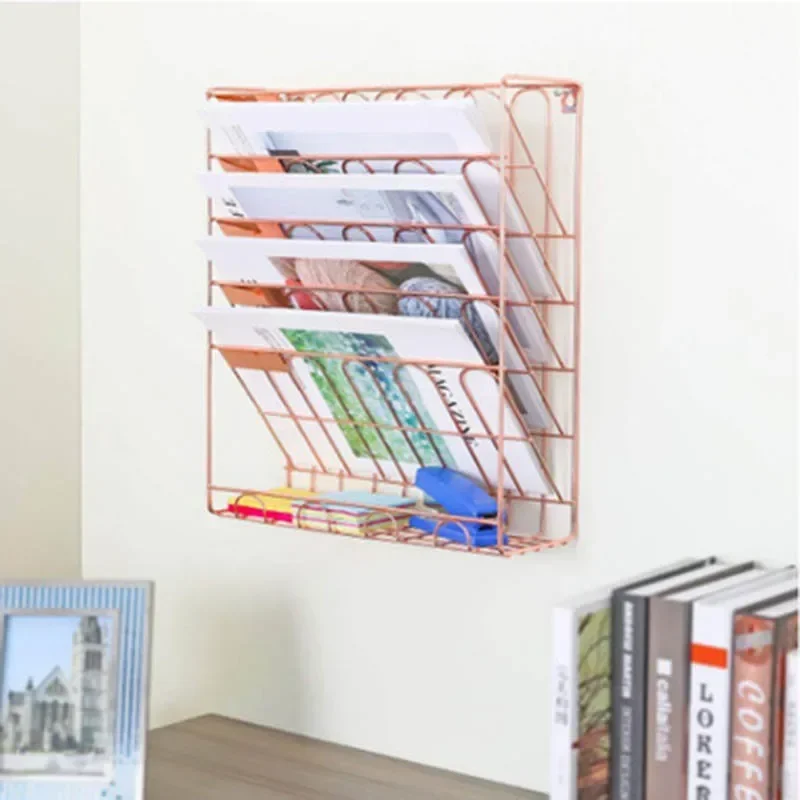 Wall-mounted Storage Rack Five-story Metal Wall File Holder Newspaper Basket Paper Organizer Magazine Mail Rack Display