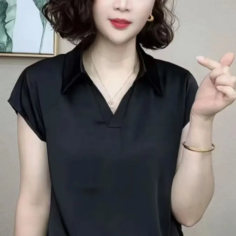 

Women Summer Simplicity Office Lady Polo Collar Solid Color Short Sleeve Shirts Ladies Fashion Trend All-match Temperament Tops