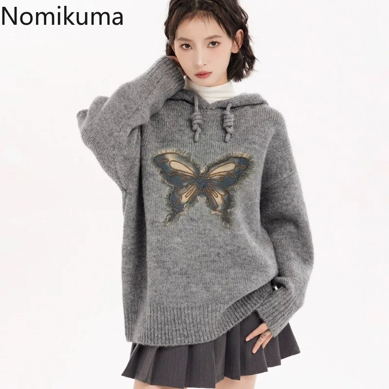 

Butterfly Sweet Jumper Women Sweater Pull Femme Fashion Korean Hooded Casual Knitted Pullovers Sueter Mujer Fall Winter Clothing