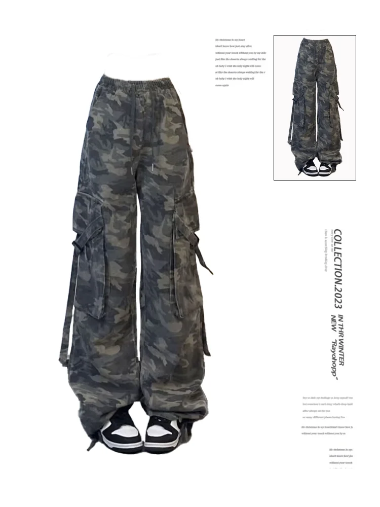 

Women Y2k Baggy Camouflage Cargo Jeans Harajuku Denim Trousers Aesthetic Jean Pants Vintage Japanese 2000s Style Trashy Clothes