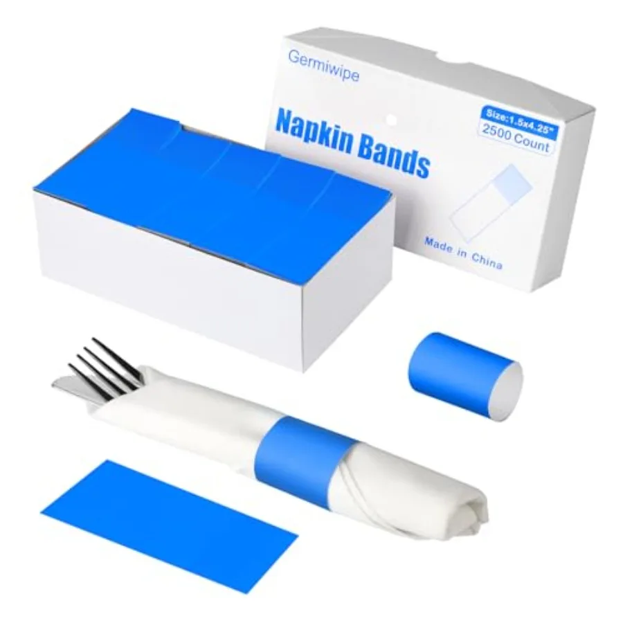 

Germiwipe 2500 шт. синие бумажные кольца для салфеток, самоклеящиеся ленты для салфеток, серебряные посуды, обертывания, ленты для свадьбы, семейного воссоединения, дня рождения