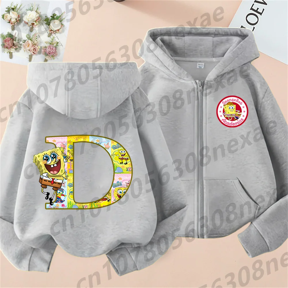 سبونجبوب-هوديي مطبوع بنمط هاراجاكو للأطفال ، سويتر بسحاب ، معطف رياضي ، 26 حرفًا إنجليزيًا