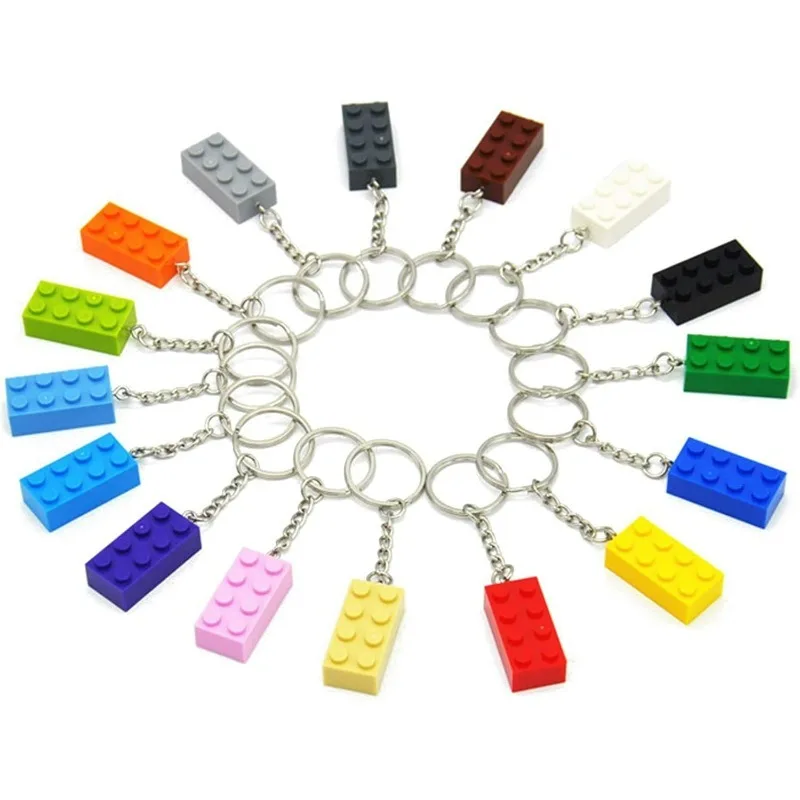 16 Colori Colorful Thick Brick 2x4 Key Chain Set 3001 Pendant Building Block Compatible with MOC Keychain Ring Toys for Kid Gift