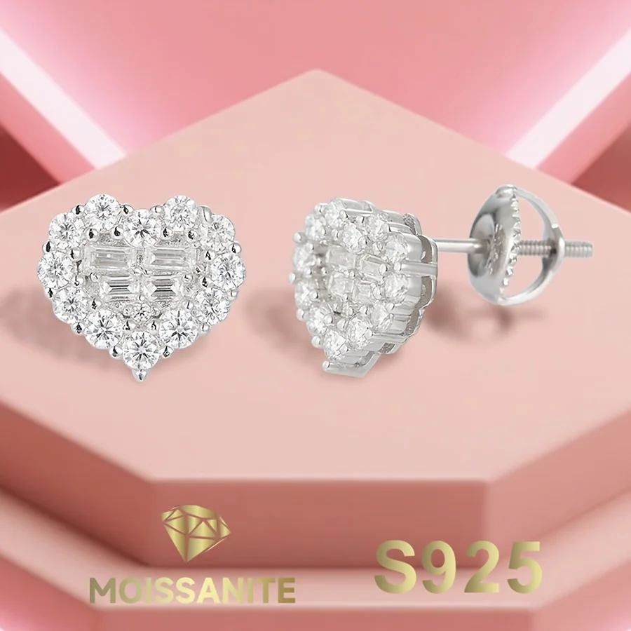 

Серьги-гвоздики с муассанитом, серьги-гвоздики в форме сердца для женщин, серьги из стерлингового серебра 925 пробы с сертификатом Gra, подарок