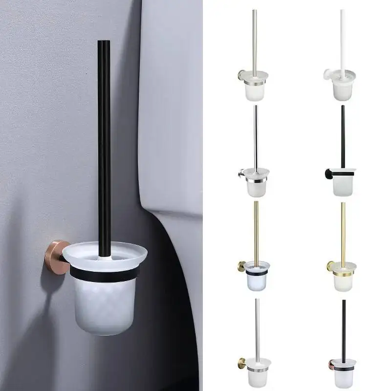حامل مرحاض من الفولاذ المقاوم للصدأ باللون الأسود باللون الذهبي الوردي، فرشاة تنظيف منزلية بزاوية ميتة، ملحقات الحمام المثبتة على الحائط