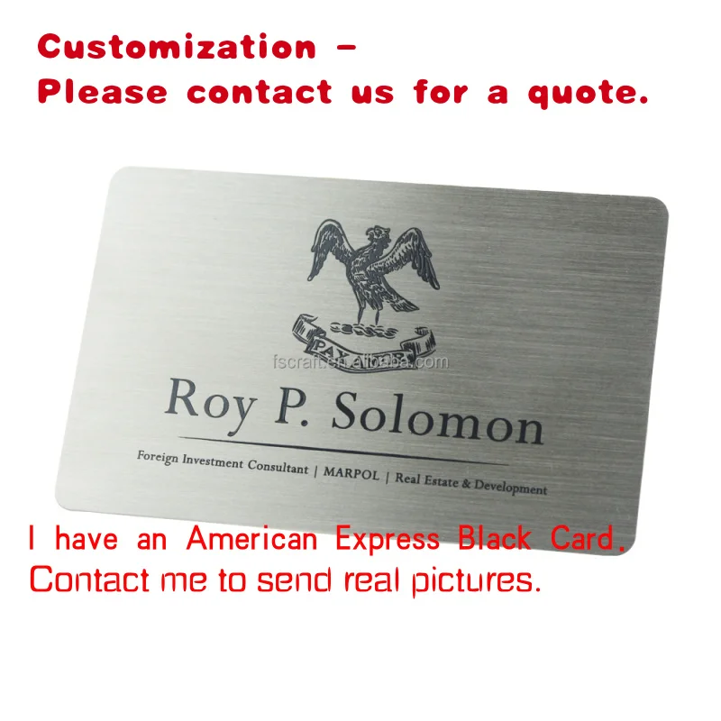 

custom.FS Customized VIP Credit Member Metal Card Lazer Printing Engraving Corrosion Silver Black Color Business Cards