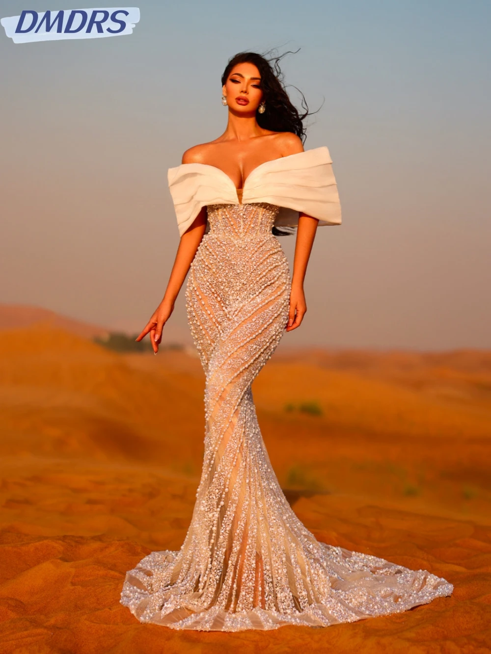 

Exquisite Mermaid Long Prom Gown Graceful Off The Shoulder Cocktail Dresses Glitter Sequins Beads Evening Dress Robe De Mariée