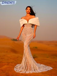 Exquisite Mermaid Long Prom Gown Off The Shoulder Cocktail Dresses Sequined Beads Evening Dress Customized Robe De Mariée