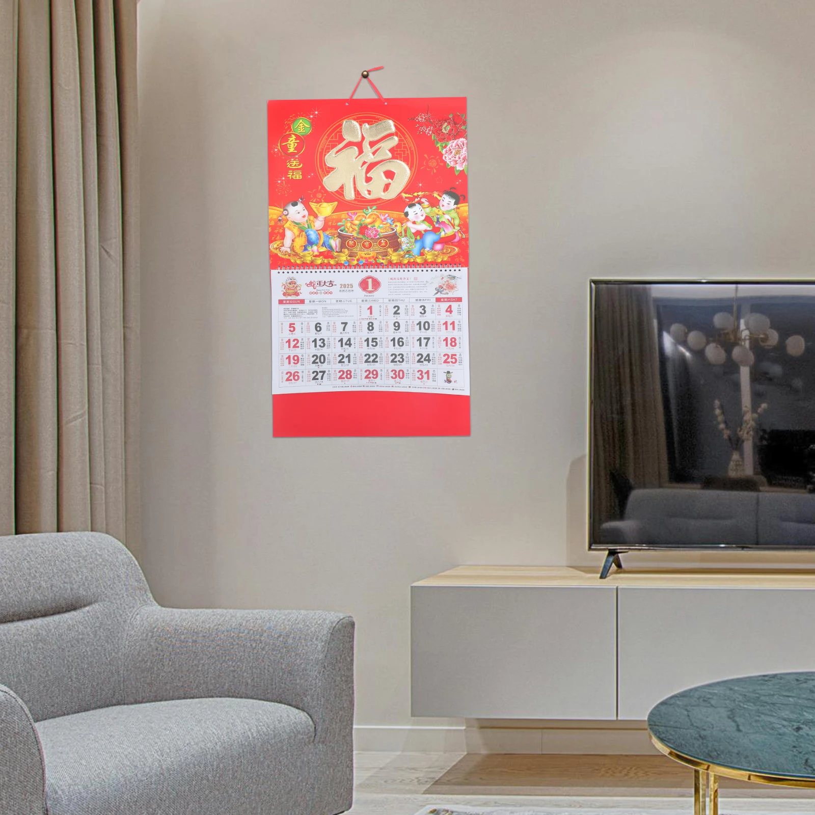 

Blessing Hanging Calendar 2025 Snake Year Lunar Monthly Wall Calendars Decorative Thick Paper Family New Year