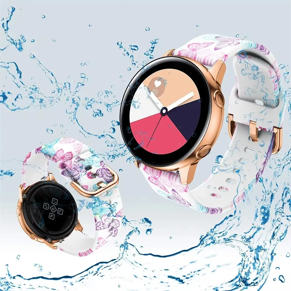 Correa de reloj deportiva de silicona con hebilla y diseño estampado, disponible en 20 mm y 22 mm, para Samsung Galaxy Watch. Transpirable, de liberación rápida y ajustable, para hombres y mujeres.