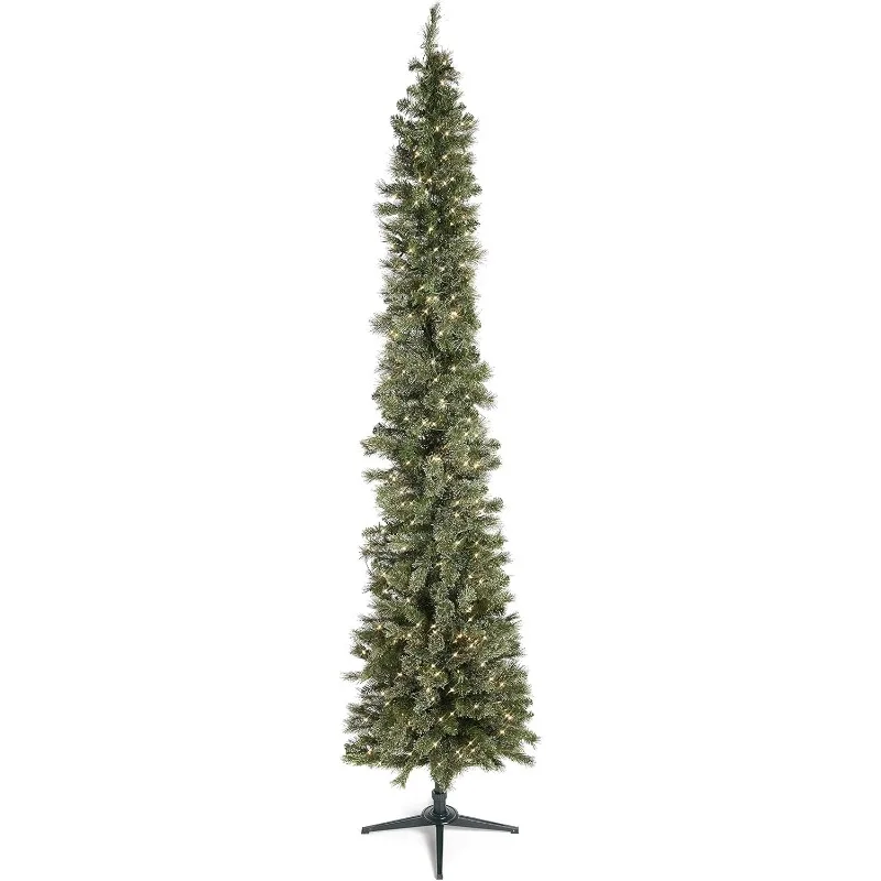 9 Foot Skinny Pencil Pine Pre-Lit Artificial Christmas Tree Holiday Decor with 500 White Clear Lights Stand,Realistic Details