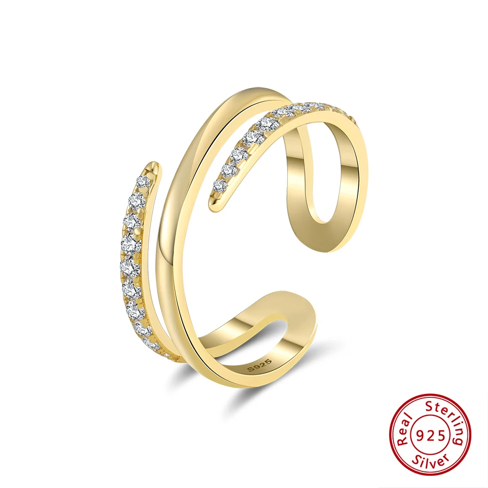 

KISS MANDY Shiny Zircon Layered Open Ring Simple Fashion Jewelry 925 Sterling Silver CZ Rings For Women Accessories Gift APR35