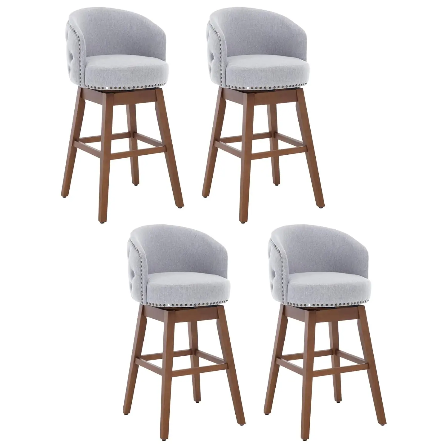 

Grey Wood Bar Stool Set Upholstered Nailhead Trim Kitchen Island Counter 4pcs, Customized