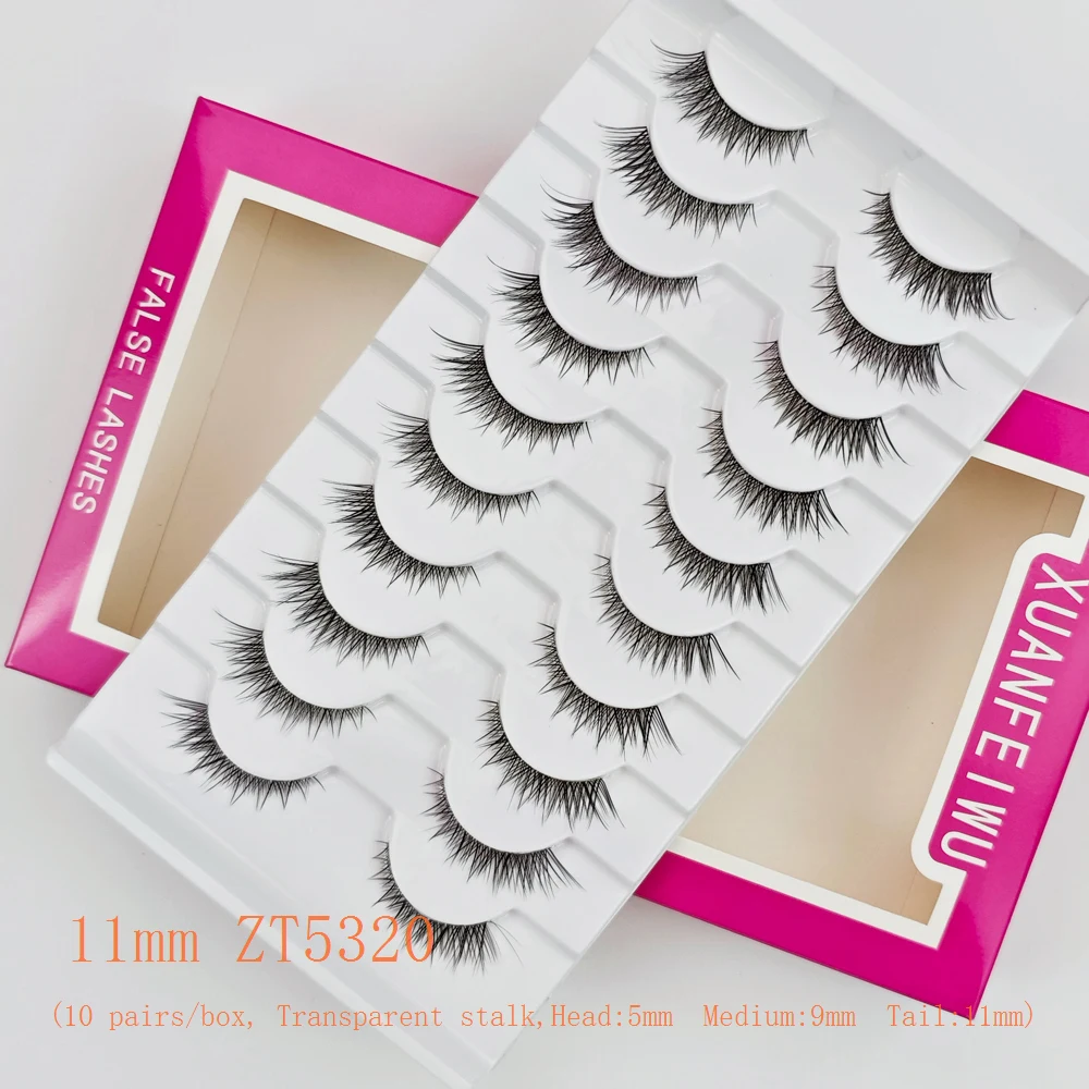Ciglia di tipo volpe stile diagonale corto davanti lungo dietro Xuanfeiwu, stelo trasparente naturale di celebrità di Internet, coda per occhi allungata, ciglia finte a striscia completa, ciglia per trucco naturale realistico Cat-Eye