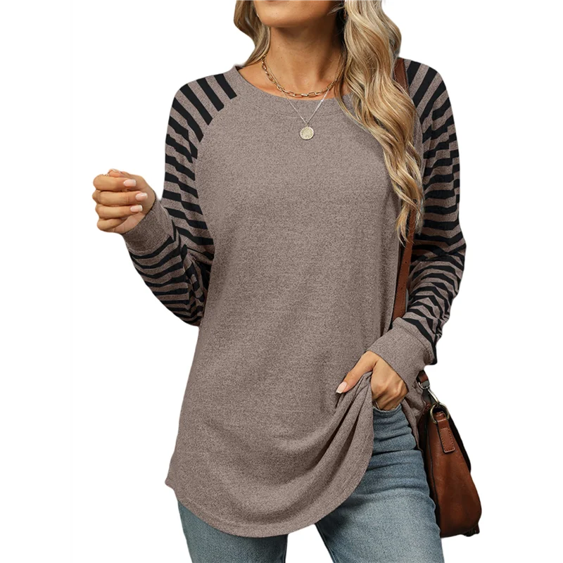 

【SEE】Women's Stripe Tunic Tops Casual Long Sleeve Shirts Round Neck Pullover