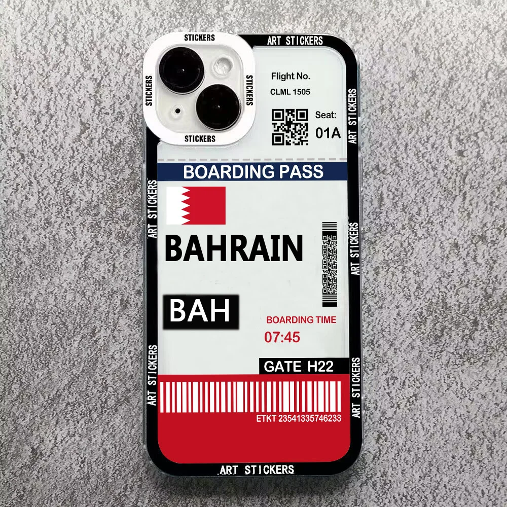 World City Travel Ticket New York BAHRAIN Label Phone Case For iPhone 14 13 12 11 Pro Max Mini XS X XR 7 8 Plus Customize Cover