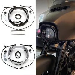 LED Headlight Bezel Visor Trim Ring With Amber Turn Signal For Harley Touring CVO Electra Glide Street Glide Tri Glide 2014-UP