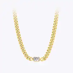 ENFASHION Wide Zircon Chain Necklaces For Women Gold Color Goth Necklace Choker Stainless Steel Collier Fashion Jewelry P213234
