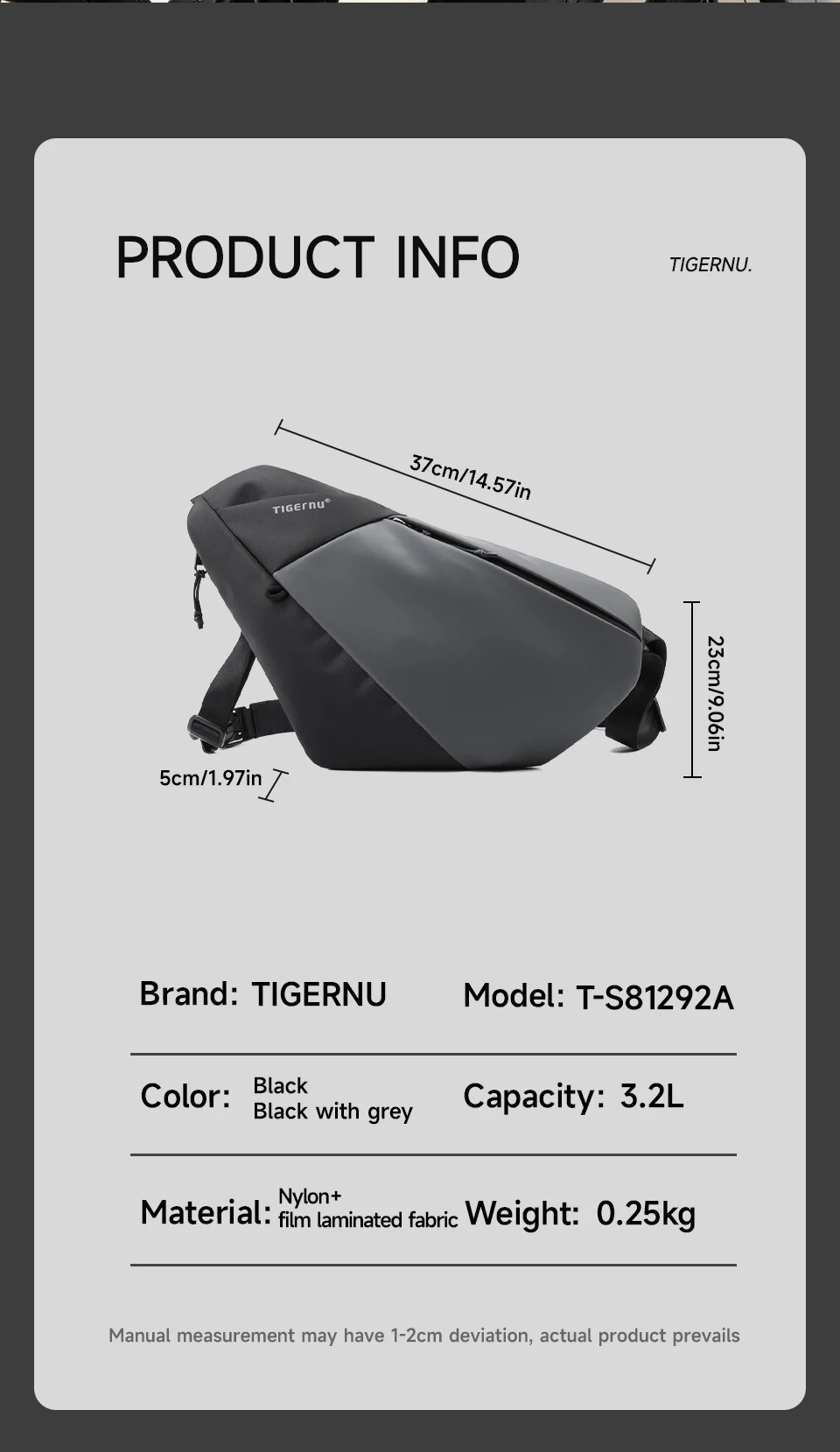 Tigernu Herren-Schultertasche, wasserabweisend, für den täglichen Gebrauch, Umhängetasche mit Magnetverschluss, unregelmäßig geformte Schultertasche. – Detail 13