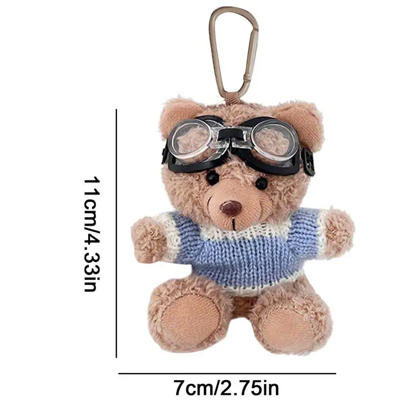 Stuffed Animal Keychain Plushie Backpack Purse Pendant Wearing Sweater And Eyewear Cute Keychain Bear Backpack Charm For Girls