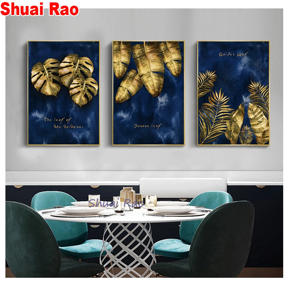 

Triptych Gold Leaves diamond Painting full round diamond embroidery mosaic 5d diamond cross stitch 3d puzzles painting home art,