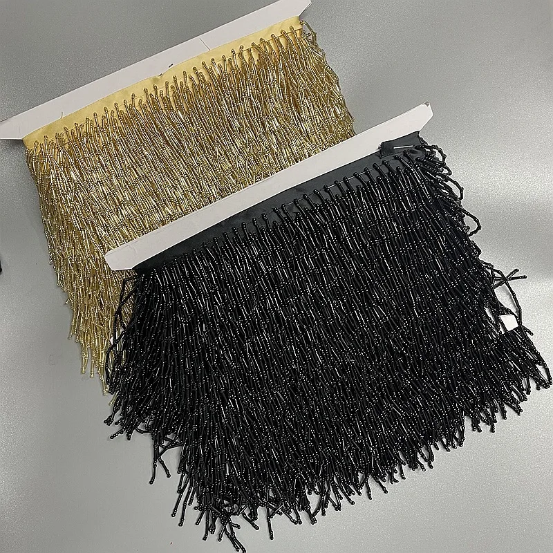 10yard/lot Handmade Beaded Lace with Hanging Bead Tubes and Fringes Ideal for DIY on Clothes Curtains and Dance Dresses