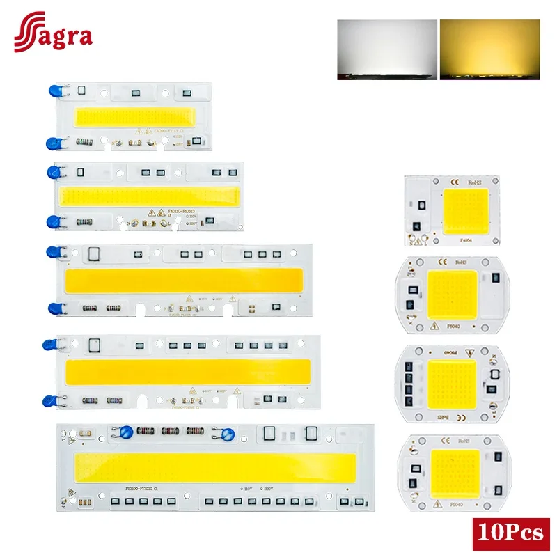 10pcs/lot LED Lamp Chips AC 220V 110V COB Bulb Smart IC Led Beads Input 10W 20W 30W 50W 70W 100W 150W for Outdoor FloodLight