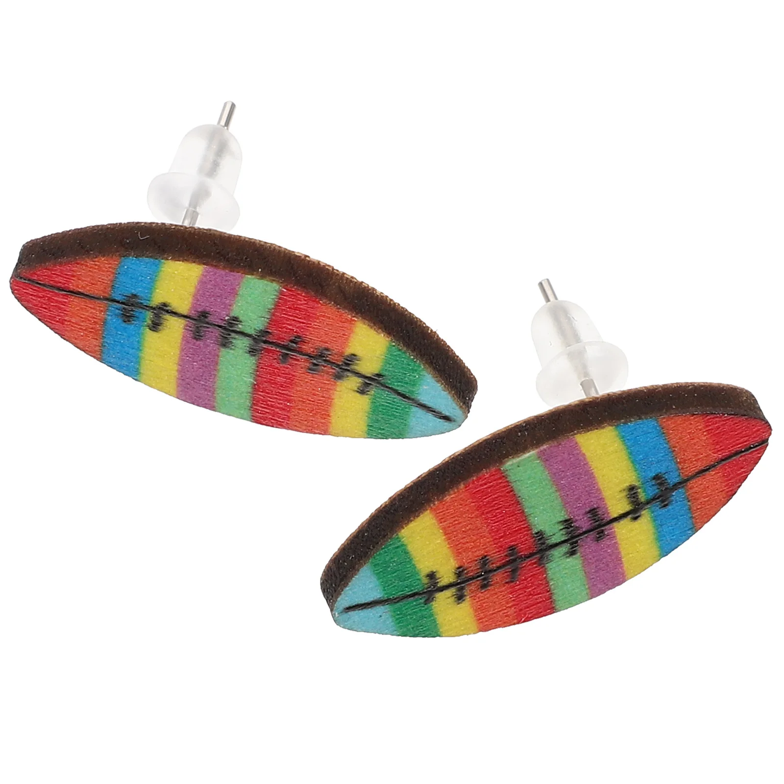 

1Pair Wooden Rugby Earrings Fashion Studs Lightweight Handmade Earrings for Women Girls Casual Formal Summer Jewelry Gift