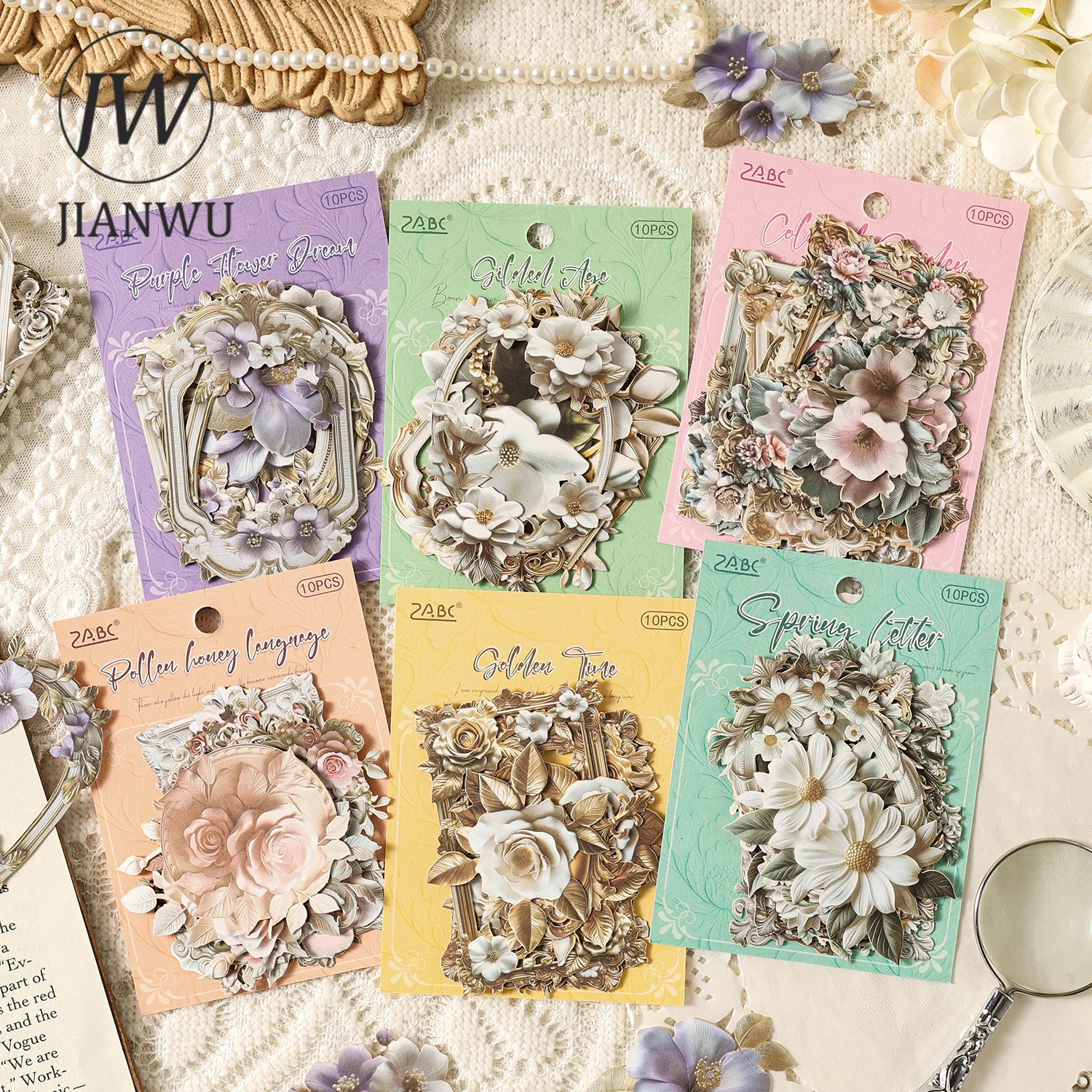 JIANWU Vintage Flower Border Relief Hollow Landscape Material Collage Scrapbooking Sticker Creative DIY Journal Stationery