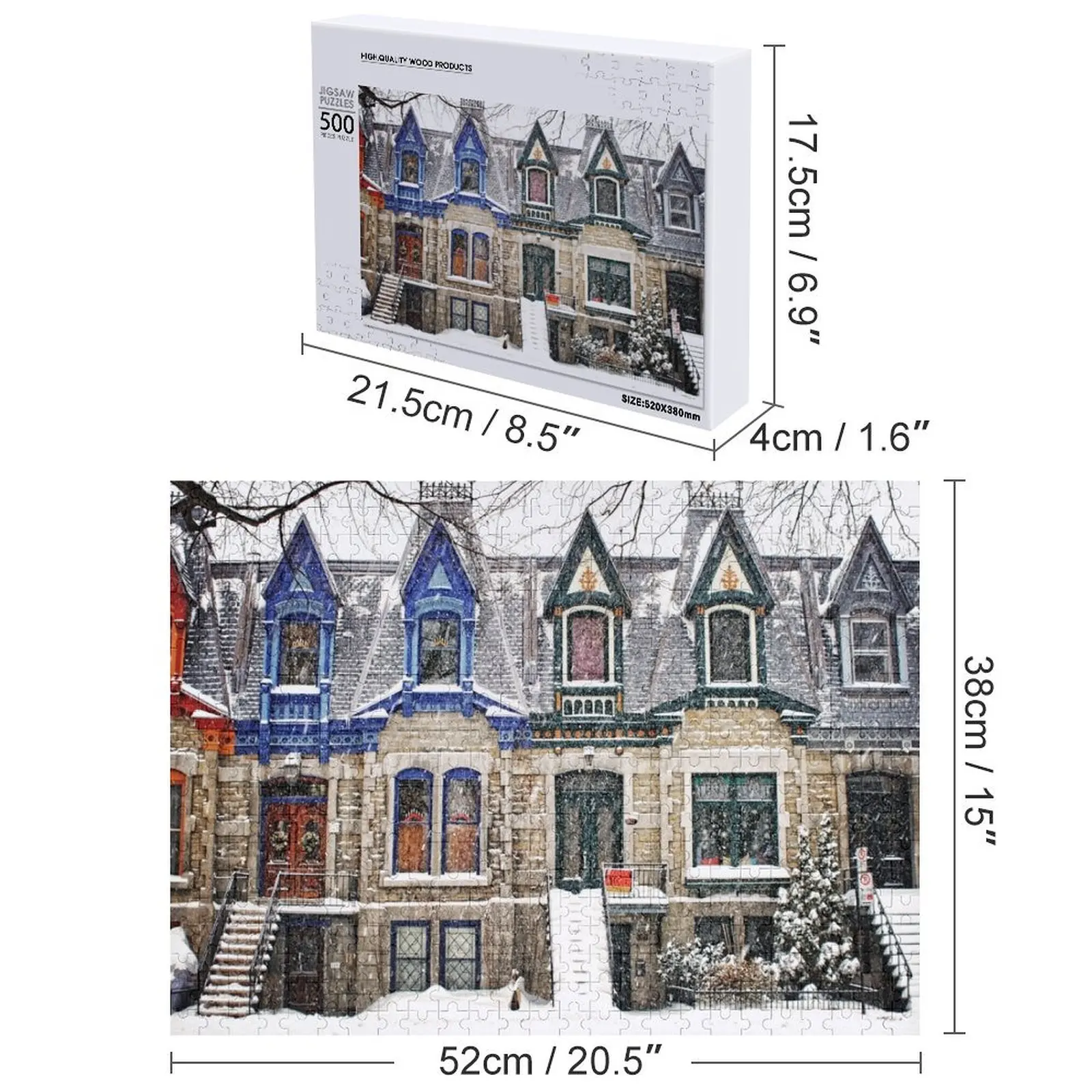 Architettura vittoriana Montreal - Il puzzle invernale incantato Nome in legno Foto personalizzata personalizzata Puzzle personalizzato