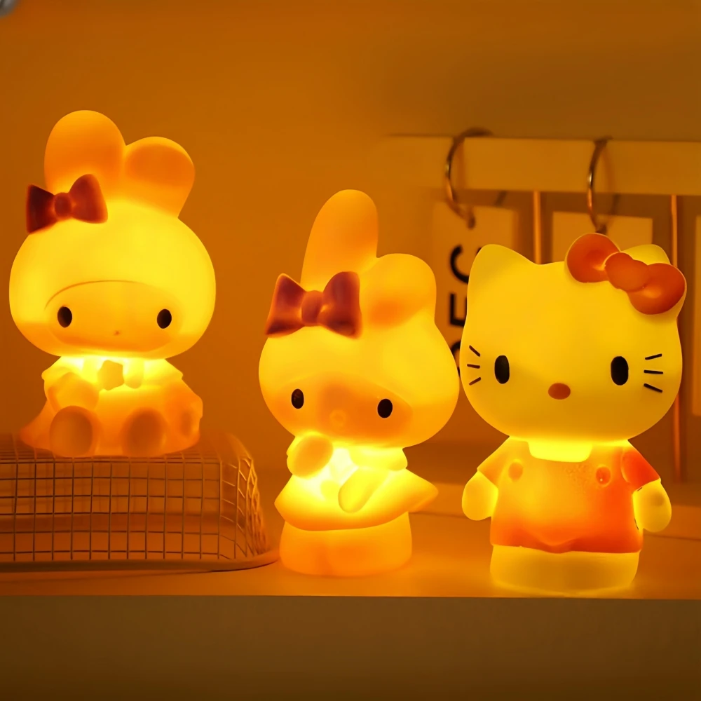 Hello Kitty Figure Night Light Anime Sanrio My Melody Cinnamoroll Bedroom Bedside Lamp Decoration Children'S Model Toy Doll Gift